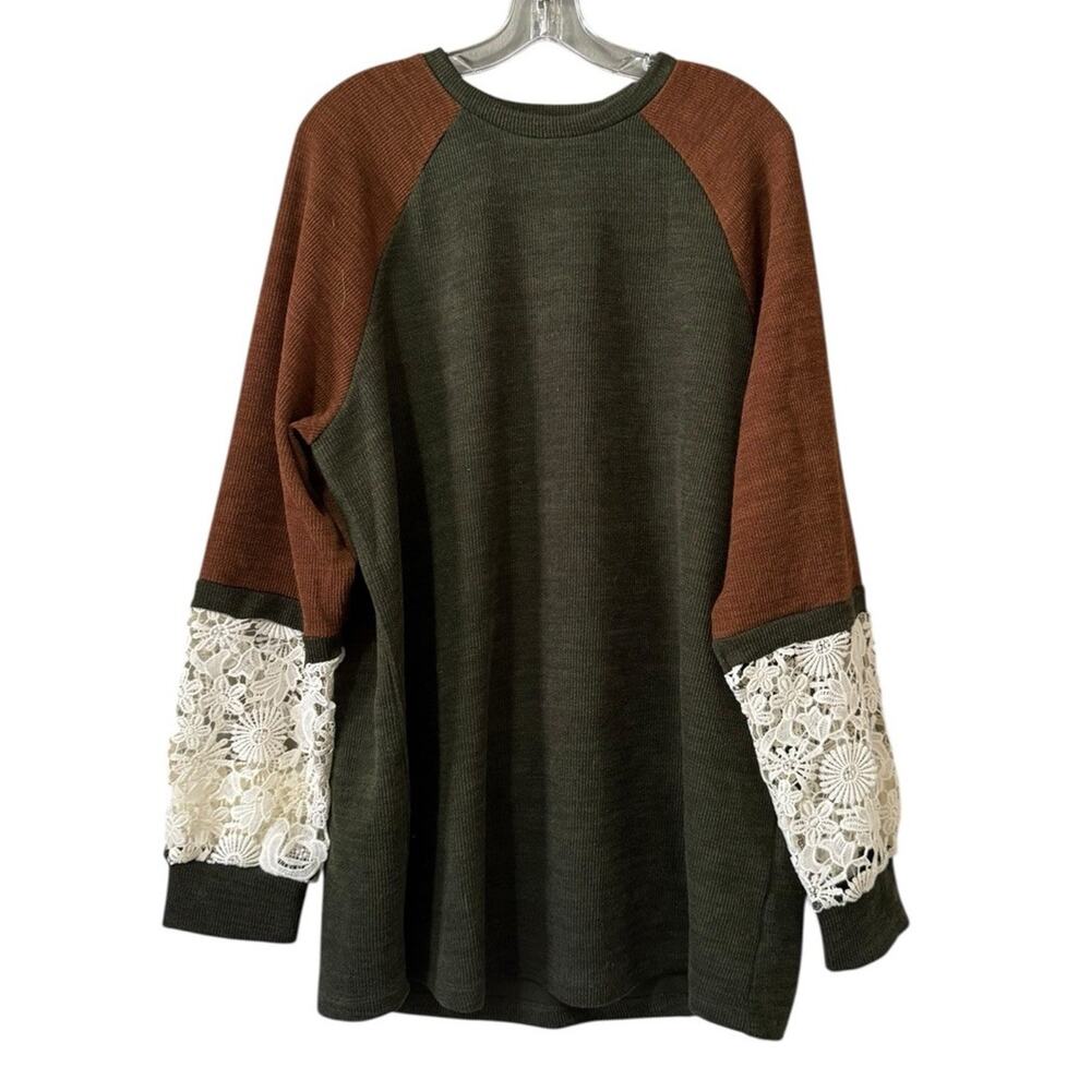 Sunshine & Rodeos Sweater Women Size XL Crocheted Sleeves Peasant Cottagecore‎